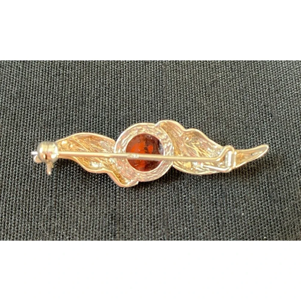Vintage Sterling Silver & Orange Amber Brooch Pin – Classic Oval Cabochon